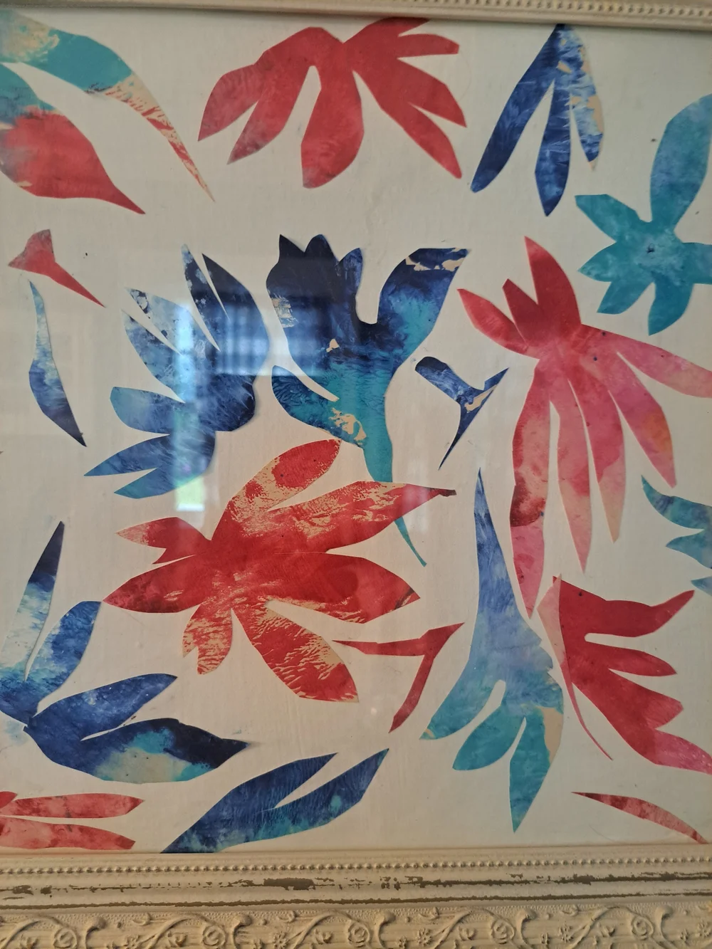 14x16 original Vibrant abstract collage art  in Blue and Red